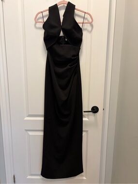 MISHA Black Atta Halter Cutout Bonded Crepe Gown Sz Small